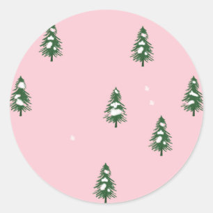 Minimalist Winter Pine Tree Forest Pink    Classic Round Sticker