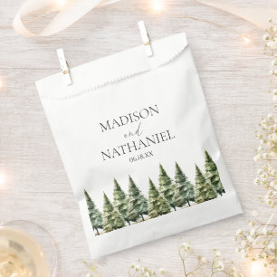 Minimalist Winter Snowy Pine Tree Forest Wedding Favour Bag