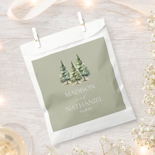 Minimalist Winter Snowy Pine Tree Forest Wedding Favour Bag (Clipped)