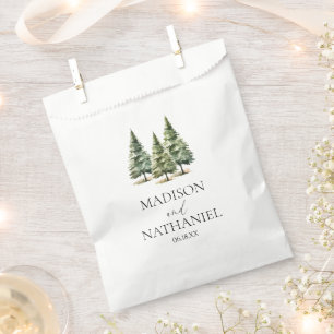 Minimalist Winter Snowy Pine Tree Forest Wedding Favour Bag