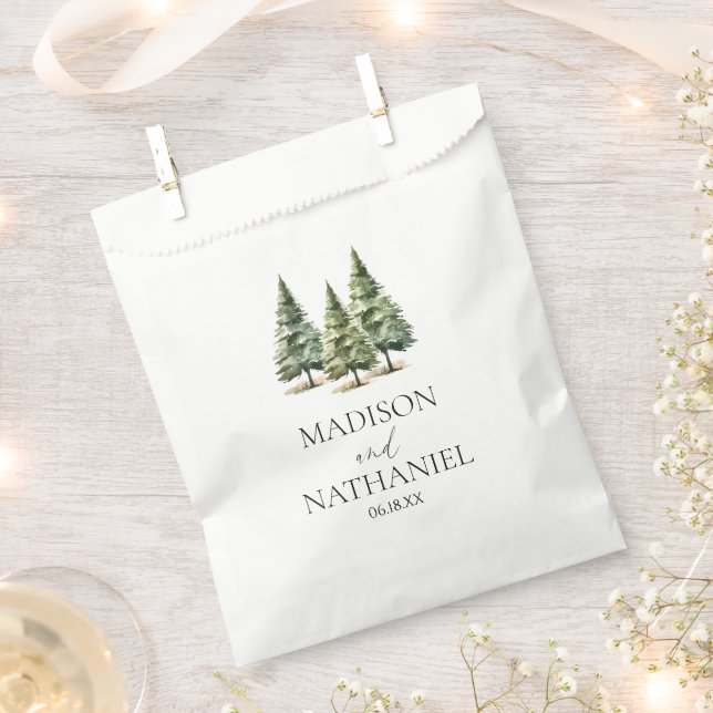 Minimalist Winter Snowy Pine Tree Forest Wedding Favour Bag (Clipped)