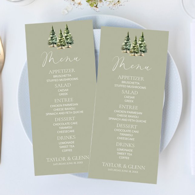 Minimalist Winter Snowy Pine Tree Forest Wedding Menu (Creator Uploaded)