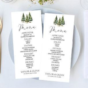 Minimalist Winter Snowy Pine Tree Forest Wedding Menu