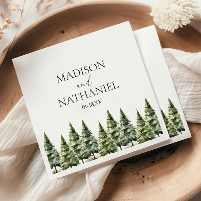 Minimalist Winter Snowy Pine Tree Forest Wedding Napkin (Creator Uploaded)