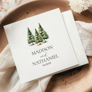 Minimalist Winter Snowy Pine Tree Forest Wedding Napkin