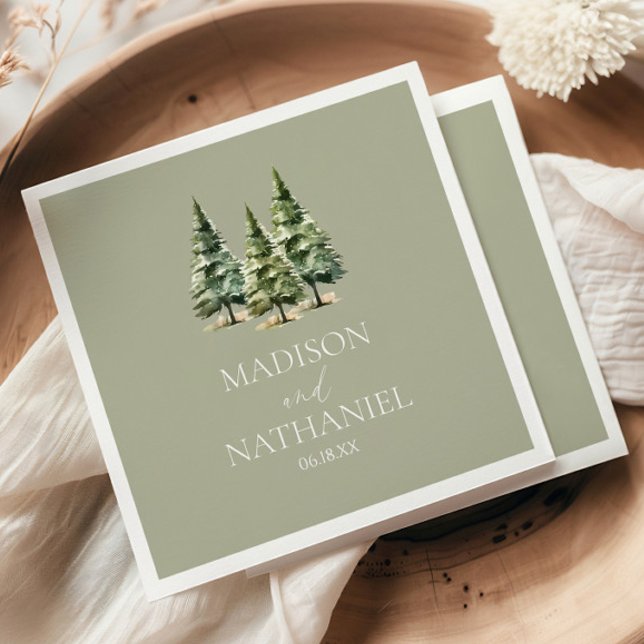 Minimalist Winter Snowy Pine Tree Forest Wedding Napkin (Creator Uploaded)