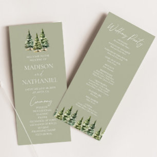 Minimalist Winter Snowy Pine Tree Forest Wedding Program