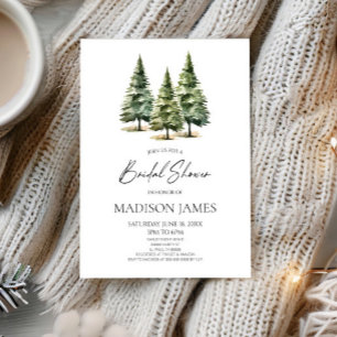 Minimalist Winter Snowy Pine Trees Bridal Shower Invitation