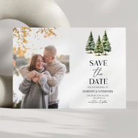 Minimalist Winter Snowy Pine Trees Photo Wedding