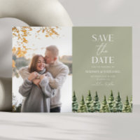 Minimalist Winter Snowy Pine Trees Photo Wedding