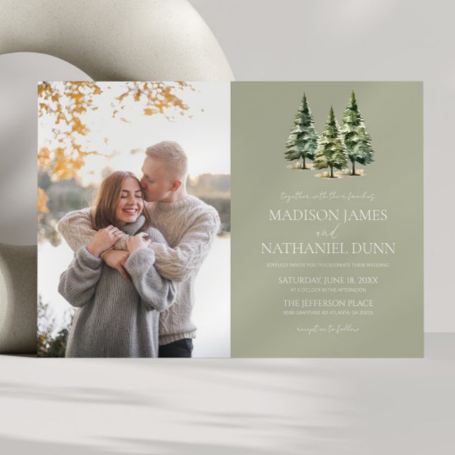 Minimalist Winter Snowy Pine Trees Picture Wedding Invitation (Creator Uploaded)
