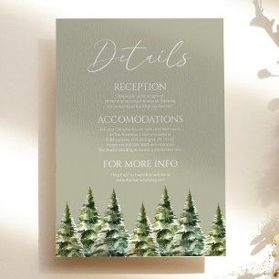 Minimalist Winter Snowy Pine Trees Wedding Details Enclosure Card