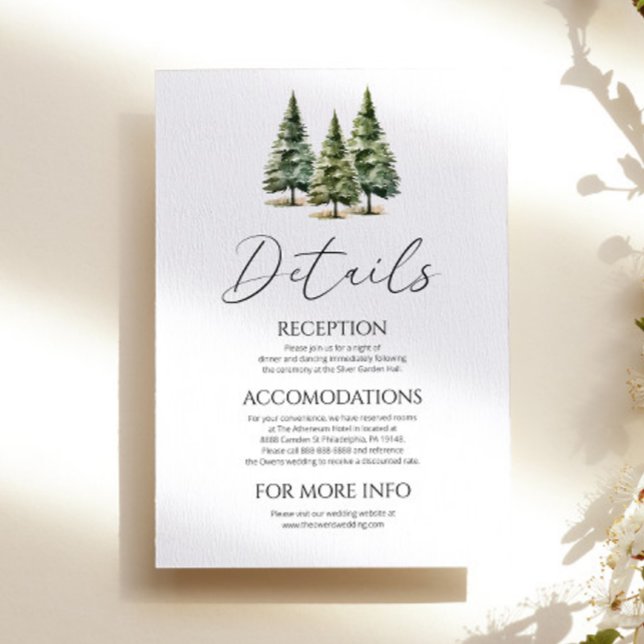 Minimalist Winter Snowy Pine Trees Wedding Details Enclosure Card (Creator Uploaded)
