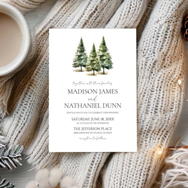 Minimalist Winter Snowy Pine Trees Wedding Invitation (Creator Uploaded)