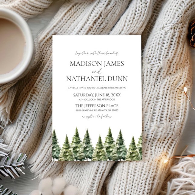 Minimalist Winter Snowy Pine Trees Wedding Invitation (Creator Uploaded)