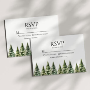 Minimalist Winter Snowy Pine Trees Wedding RSVP Card