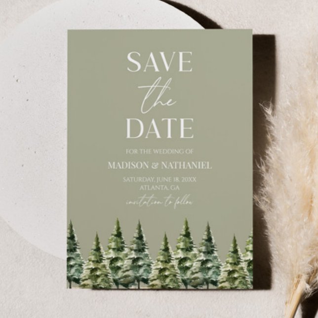 Minimalist Winter Snowy Pine Trees Wedding Save The Date (Creator Uploaded)
