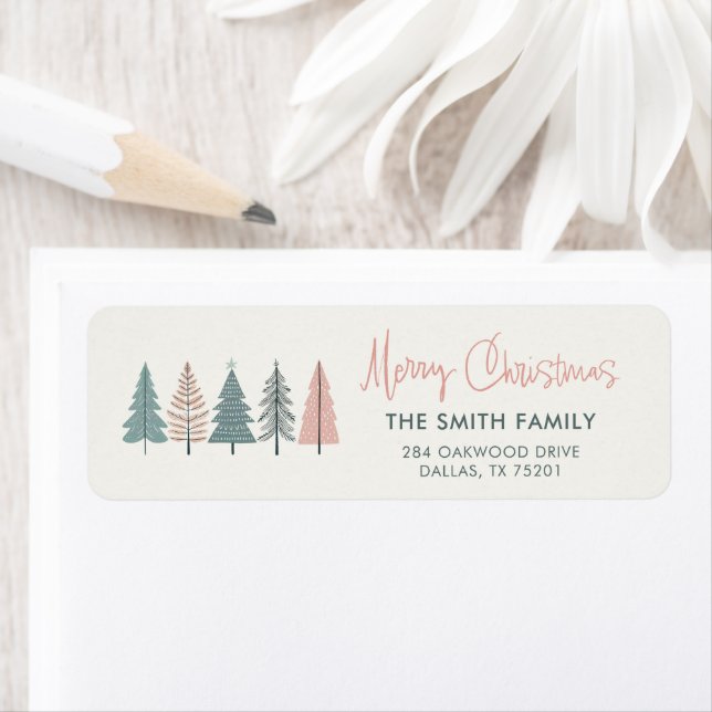 Minimalist Winter Trees Christmas Return Address Label (Insitu)