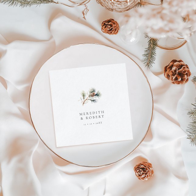 Minimalist Winter Wedding Pine Branch & Cone Napkin (Creator Uploaded)