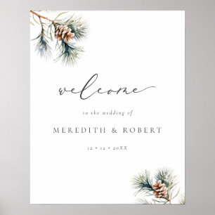 Minimalist Winter Wedding Pine Branch & Cone Poster
