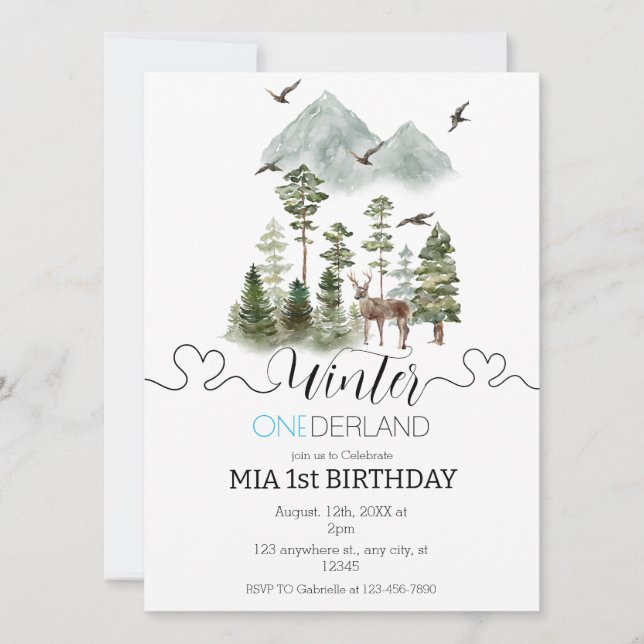 Minimalist Winter Wonderland Boy 1st Birthday Invitation (Front)