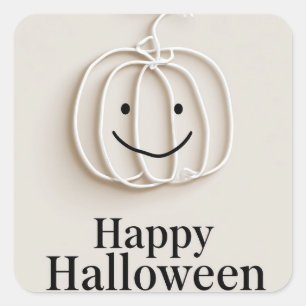 Minimalist Wire Pumpkin Happy Halloween Greeting Square Sticker