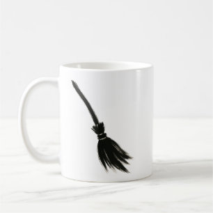 Minimalist Witch Broom – Ink Brush Design on  Coffee Mug