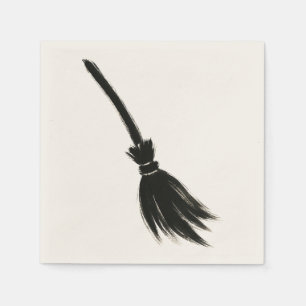 Minimalist Witch Broom – Ink Brush Design on  Napkin