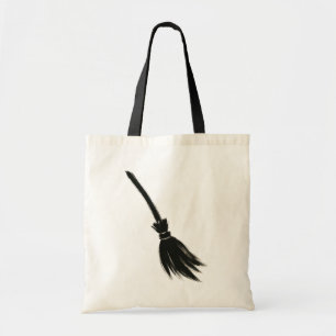 Minimalist Witch Broom – Ink Brush Design on Tote Bag