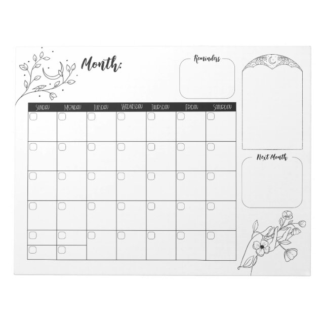 Minimalist Witchy Calendar 2 Notepad (Front)