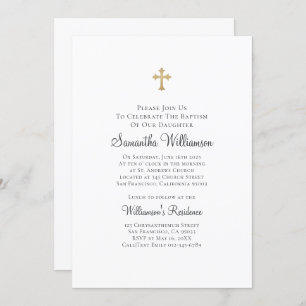 Minimalist with Faux Gold Cross Baptismal Invitation