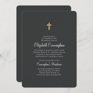 Minimalist with Faux Gold Cross Memorial Funeral Invitation