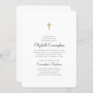 Minimalist with Faux Gold Cross Memorial Funeral Invitation