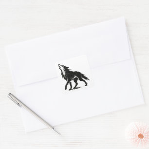 Minimalist Wolf Ink Brushstroke Illustration on Square Sticker