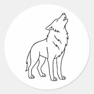 Minimalist Wolf Line Art – Howling Wildlife Classic Round Sticker