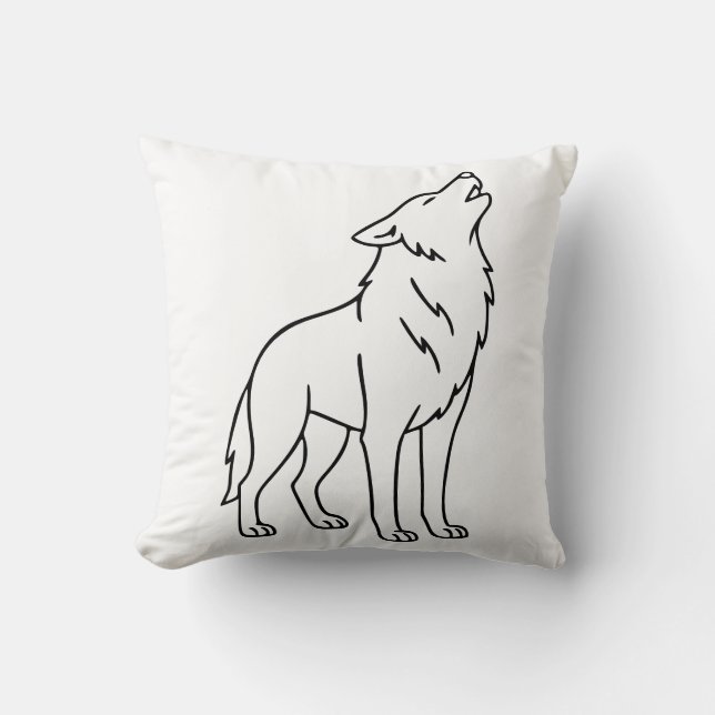 Minimalist Wolf Line Art – Howling Wildlife  Cushion (Front)