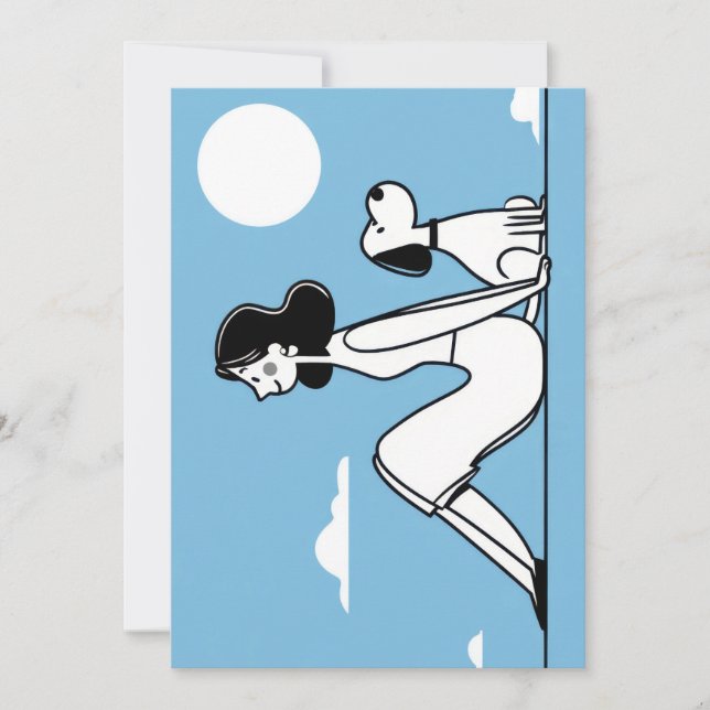 Minimalist Woman and Dog Illustration Holiday Card (Front)