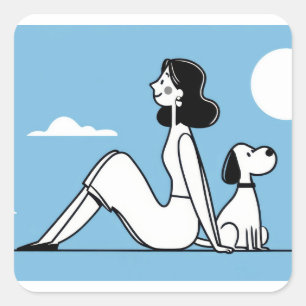 Minimalist Woman and Dog Illustration Square Sticker