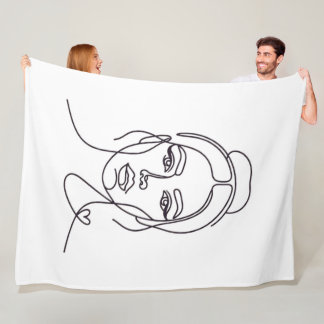 Minimalist Woman Face Line Art Fleece Blanket