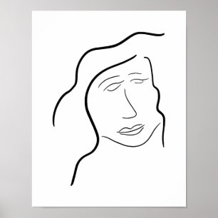 Minimalist Woman Face Sketch for Gallery Wall Poster