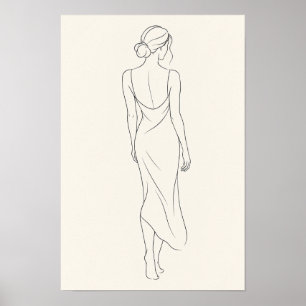 Minimalist Woman in Backless Dress Line Art Poster