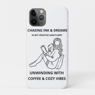 MINIMALIST WOMAN READING & COFFEE LINE ART POSTER iPhone 11 PRO CASE