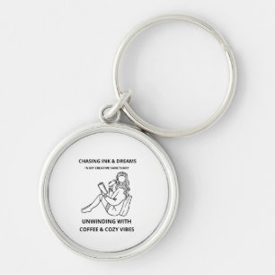 MINIMALIST WOMAN READING & COFFEE LINE ART POSTER  KEY RING