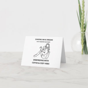 MINIMALIST WOMAN READING & COFFEE LINE ART POSTER THANK YOU CARD