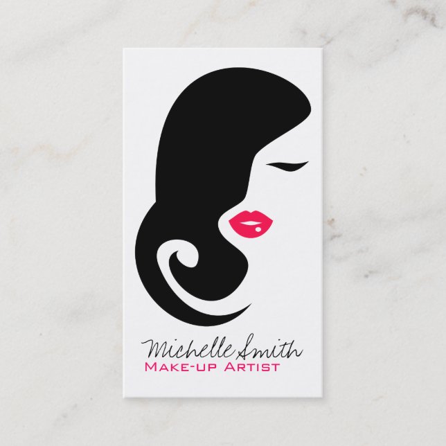 Minimalist Woman Silhouette Black Beauty Salon Business Card (Front)