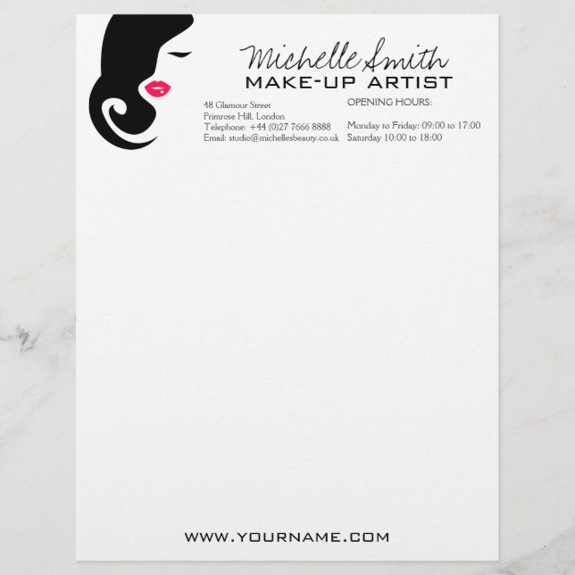 Minimalist Woman Silhouette Black Beauty Salon Customised Letterhead (Front)