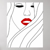 Minimalist Woman With Red Lips Line Art