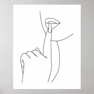 Minimalist Woman's Lips And Nails Line Art Poster