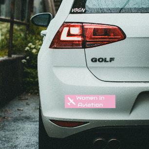 Minimalist 'Women in Aviation' Typography, Pink Bumper Sticker