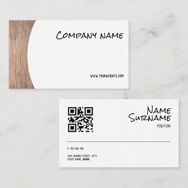 Minimalist wood photography QR Business Card (Front/Back)